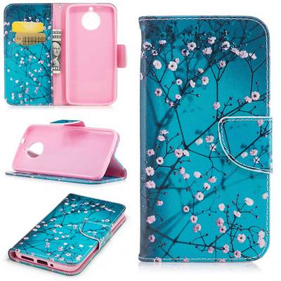 Color Painting Wallet Style PU Leather + Soft TPU Card Holder with Stand and Magnetic Buckle Case for Motorola Moto G6 - Pink Flower Tree