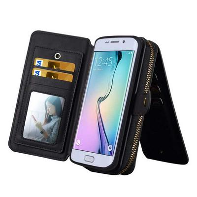 BRG Multi-Function Wallet Style Detachable Portable PU Leather Bag Case with Back Cover + Card Slot for Samsung Galaxy S6 Edge G9250 - Black