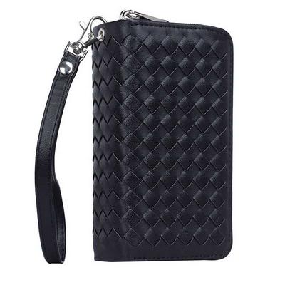 Multi-function Detachable 2 in 1 Woven Pattern Card Slot Zipper Wallet Case for Samsung G9200 Galaxy S6 - Black