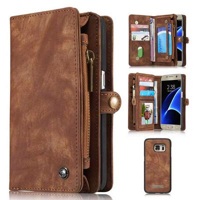 CaseMe Folio Zipper Wallet Style Detachable 2 in 1 with Flip Credit Card Slots Holder PC + PU Leather Cover Case for Samsung Galaxy S7 / G9300 - Dark Brown