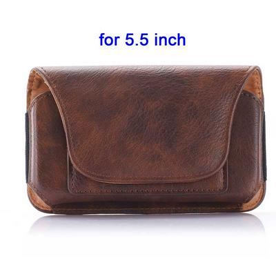 Card Holder Waist Hanged Pouch PU Leather Case for Universal 5.5 Inch Mobile Phones - Brown