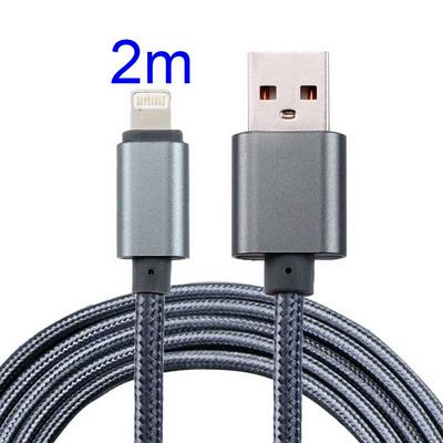 2M Woven Style Metal Head 84 Cores 8 Pin to USB 2.0 Data Charger Cable for iPhone 6s & 6s Plus iPad Air - Grey