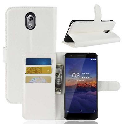 Litchi Pattern Wallet Stand Card Holder Slots PU Leather + TPU Protective Cover Case for Nokia 3.1 - White