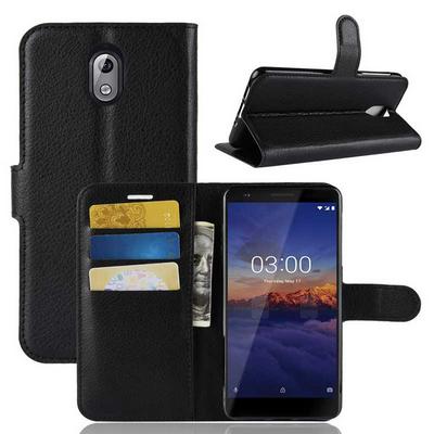 Litchi Pattern Wallet Stand Card Holder Slots PU Leather + TPU Protective Cover Case for Nokia 3.1 - Black
