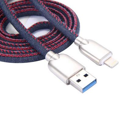 1m Denim Braided USB 2.0 8 Pin Charge & Data Transfer Cable Line for Devices with 8 Pin Interface - Blue & Red 