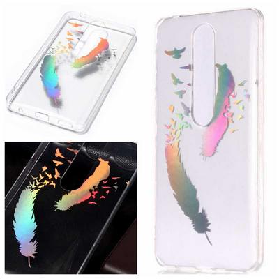 Colored Painting Bling Laser Transparent Soft TPU Back Cover Protector Case for Nokia 6 (2018) / 6.1 - Feather