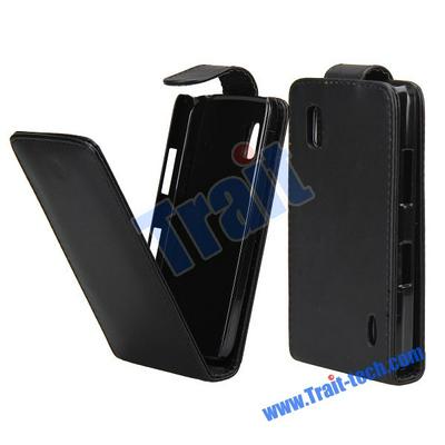 Black Smooth Pouch Flip Leather Case for LG Nexus 4 E960