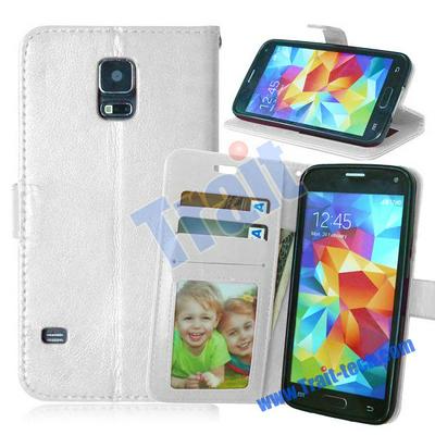 Crazy Horse Wallet Card Holder Magnetic Flip Stand TPU+ PU Leather Case for Samsung Galaxy S5 I9600 G900 - White