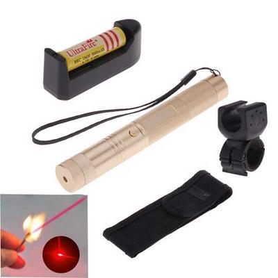 1mw 650nm Red Beam Flashlight Adjustable Focus Laser Pointer Kit with Bicycle Handlebar and Battery - Gold