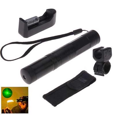 1mw 532nm High Power Green Beam Lazer Pointer Pen Zoomable Burning Matchs Kits with Bicycle Handlebar and Charger - Black