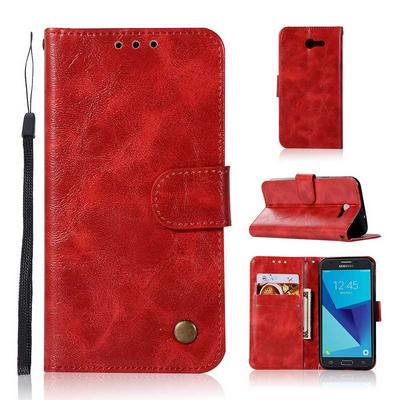 Elegant Retro Pattern Wallet Style PU Leather + Soft TPU Strap with Stand and Magnetic Buckle Business Protective Case for Samsung Galaxy J3 Prime - Red