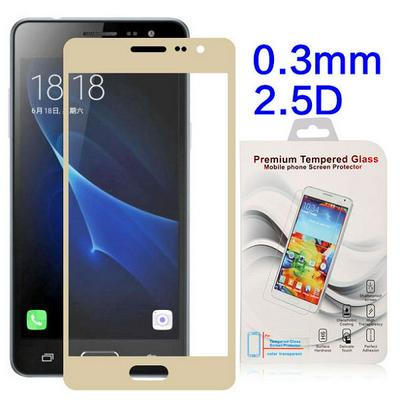 Anti Scratch 0.3mm 2.5D Arc Edge Full Screen Silk Printed Tempered Glass Screen Protector Film for Samsung Galaxy J3 Pro - Gold