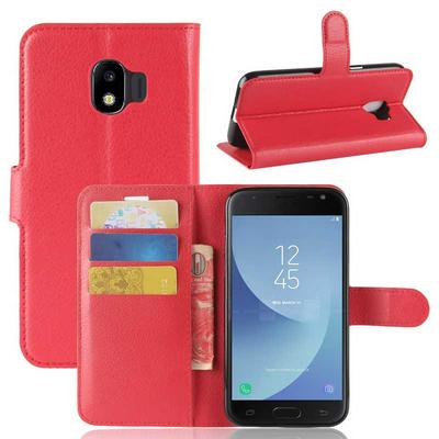 Lichee Pattern Solid Color Side Flip PU Leather + Soft TPU Card Slots with Stand and Magnetic Buckle Wallet Case for Samsung Galaxy J2 Pro (2018) / J2 (2018) - red