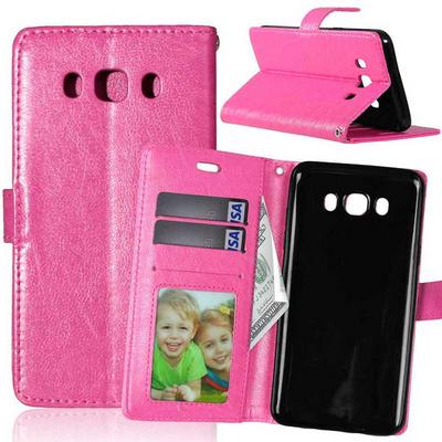 Wallet Style PU Leather + TPU Magnetic Flip 3 Card Slots with Stand Case for Samsung Galaxy J5 (2016) J510 - Rose Red 