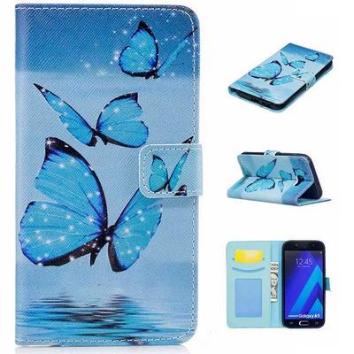 Color Painting Wallet Style PU Leather + Soft TPU Card Holder with Stand and Photo Frame Case for Samsung Galaxy A5 (2017) - Blue Butterfly