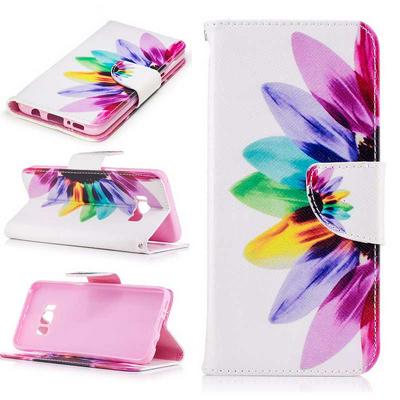 Colored Painting PU Leather + Soft TPU Case with Wallet Card Holder Slots Stand and Magnetic Buckle for Samsung Galaxy S8 / G9500 - Flower