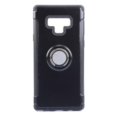 Locking Series 2 in 1 Detachable Hard PC + Soft TPU Hybrid with 360 Rotatable Finger Buckle Ring Stand Back Cover Case for Samsung Galaxy Note 9 - Black