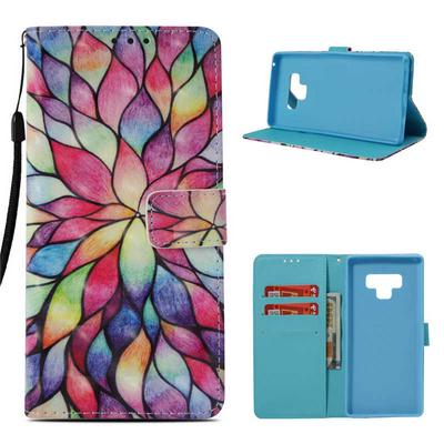 3D Color Painted Side Flip PU Leather + Soft TPU Card Slot with Magnetic Buckle Wrist Strap and Stand Wallet Protective Case for Samsung Galaxy Note 9 - Colorful Pattern