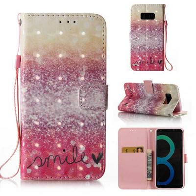 3D Wallet Style PU Leather + Soft TPU Wrist Strap with Stand and Card Holder Case for Samsung Galaxy S8 / G9500 - Smile