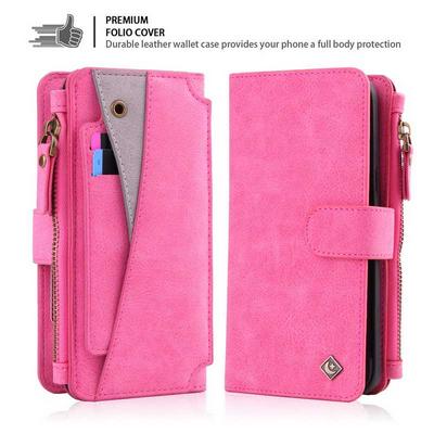 Pola Multifunctional Full Protection PU Leather + Detachable TPU & PC Back Cover with Card Slots and Stand Zipper Wallet Case for Samsung Galaxy S8 / G9500 - Rose Red
