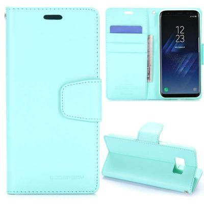 Mercury Goospery Wallet Style PU Leather + Soft TPU with Stand and Card Holder Slots Phone Case for Samsung Galaxy S8 / G9500 - Cyan