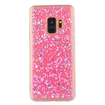 Gold Foil Dripping Glue Glitter Powder Anti-Drop Soft TPU Back Cover Case for Samsung Galaxy S9 - Pink