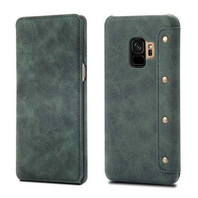 Card Holder Slots Wallet Style with Magnetic Buckle PU Leather + PC Case for Samsung Galaxy S9 - Green