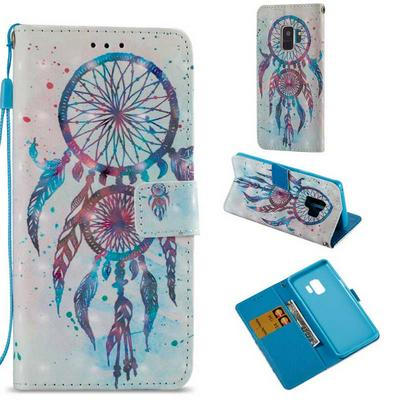 3D Color Painted Side Flip PU Leather + Soft TPU Wrist Strap with Stand and Card Slots Wallet Protective Case for Samsung Galaxy S9 - Wind Chime
