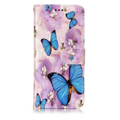 Bright Oil Smooth Surface Colored Painting PU Leather + Soft TPU Card Holder with Stand Support Wallet and Magnetic Buckle Case for Samsung Galaxy S9 - Butterfly