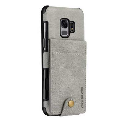 PU Leather Coated PC with Card Holder Stand Support Back Cover Case for Samsung Galaxy S9 - Grey