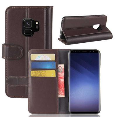 Side Flip Wallet Style Genuine Leather + Soft TPU Card Slots with Stand and Magnetic Buckle Case for Samsung Galaxy S9 - Brown