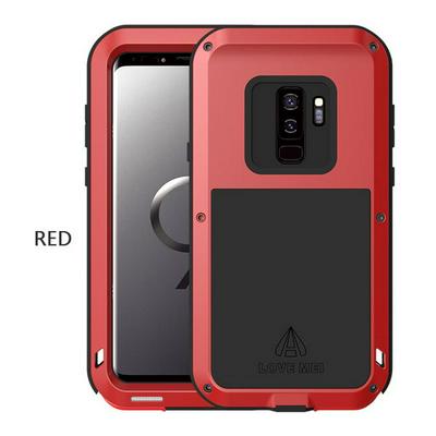 Love Mei Detachable Dustproof Shockproof Life Waterproof Aluminum Metal Frame + TPU Back Cover + HD Tempered Glass Screen Protector Powerful Case for Samsung Galaxy S9 - Red