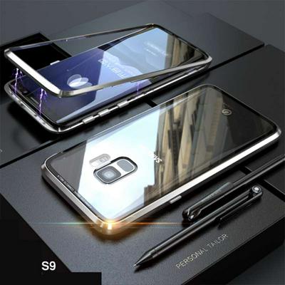 Detachable Magnetic Aluminium + Transparent Glass Hybrid Back Cover Case for Samsung Galaxy S9 - Silver