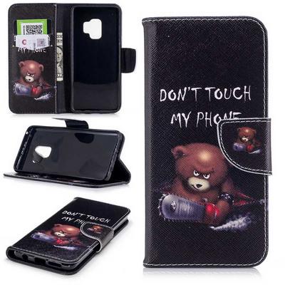 Colored Painting Card Holder Slots Wallet Style with Magnetic Buckle PU Leather + Soft TPU Case for Samsung Galaxy S9 - Bear