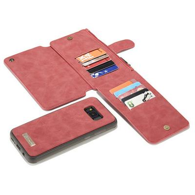 CaseMe 14 Card Slots Detachable 2-in-1 with Stand and Zipper Wallet PU Leather + TPU Cover Case for Samsung Galaxy S8 / G9500 - Red