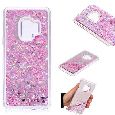 Mirror with Glitter Powder QuickSand TPU + PC Back Cover Protective Case for Samsung Galaxy S9 Plus - Pink