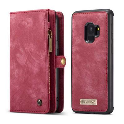 CaseMe 008 Series Folio Zipper Wallet Style Detachable 2 in 1 with Flip Credit Card Slots Holder TPU + PU Leather Cover Case for Samsung Galaxy S9 - Red