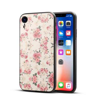 Drop Protection with Flower Pattern PU Leather Coated PC Back Cover Phone Case for iPhone XR 6.1 - No.1