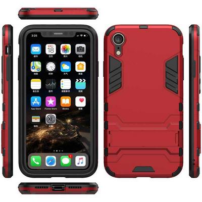 Armor Iron Man 2 in 1 Detachable Shockproof Hard PC + Soft TPU Hybrid with Kickstand Back Cover Case for iPhone XR 6.1 - Red
