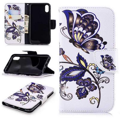 The 7th Colored Painting with Wallet Card Slots Stand Magnetic Flip PU Leather + TPU Back Cover Case for iPhone XR 6.1 - Butterfly