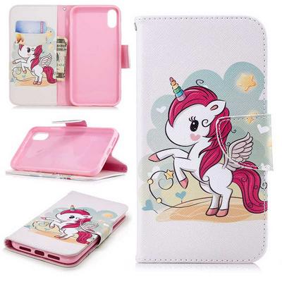 The 7th Colored Painting with Wallet Card Slots Stand Magnetic Flip PU Leather + TPU Back Cover Case for iPhone XR 6.1 - Pegasus