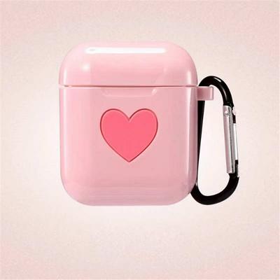 Heart Pattern Shockproof Soft Silicone Protective Case Cover with Carabiner for Apple AirPods Charging Case - Pink