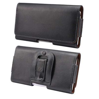 Up and Down Open Genuine Leather Carrying Pouch with Belt Clip and Magnetic Flap Closure Case for iPhone 6 Plus/ 6S Plus - Black 