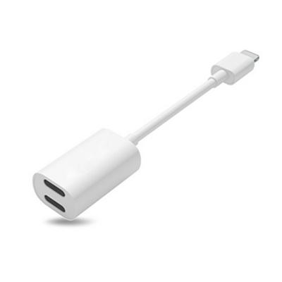 2.1A Double 8 Pin Jacks + 8 Pin Connector Music Charge Conversation Double IP Socket Adapter for iPhone 7 / 7 Plus - White