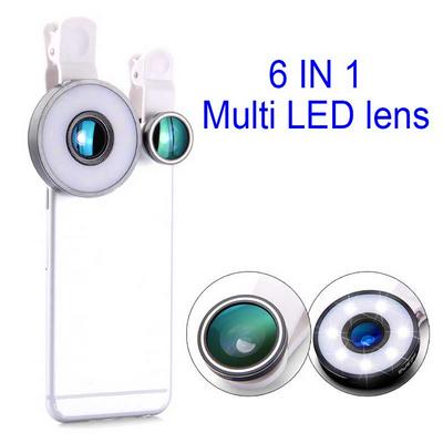 Detachable 6 in 1 Multi LED Lens for iPhone 6 6S Plus iPad Samsung HTC Sony White