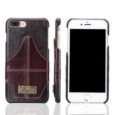 Cowhide Genuine Leather Coated PC Back Cover Case for iPhone 7 Plus / 8 Plus - Golden Cicada Series  
