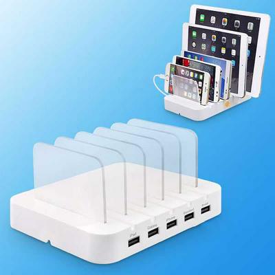 Henca ELEKER 5-Port USB Charging Station Dock Charger with LED Light for iPhone/ iPod/ Samsung and More - White