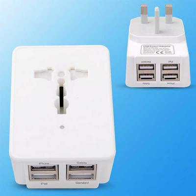 Henca 2.4A 4 USB + AC Ports UK Plug Travel Wall Charger Power Adapter with LED Light for iPhone/ Samsung/ iPad - White