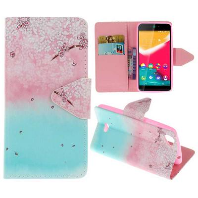 Wallet Style PU Leather + Soft TPU Card Holder with Stand and Magnetic Buckle Case for Wiko Rainbow Jam - Cherry Blossoms