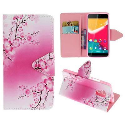 Wallet Style PU Leather + Soft TPU Card Holder with Stand and Magnetic Buckle Case for Wiko Rainbow Jam - Peach Blossoms